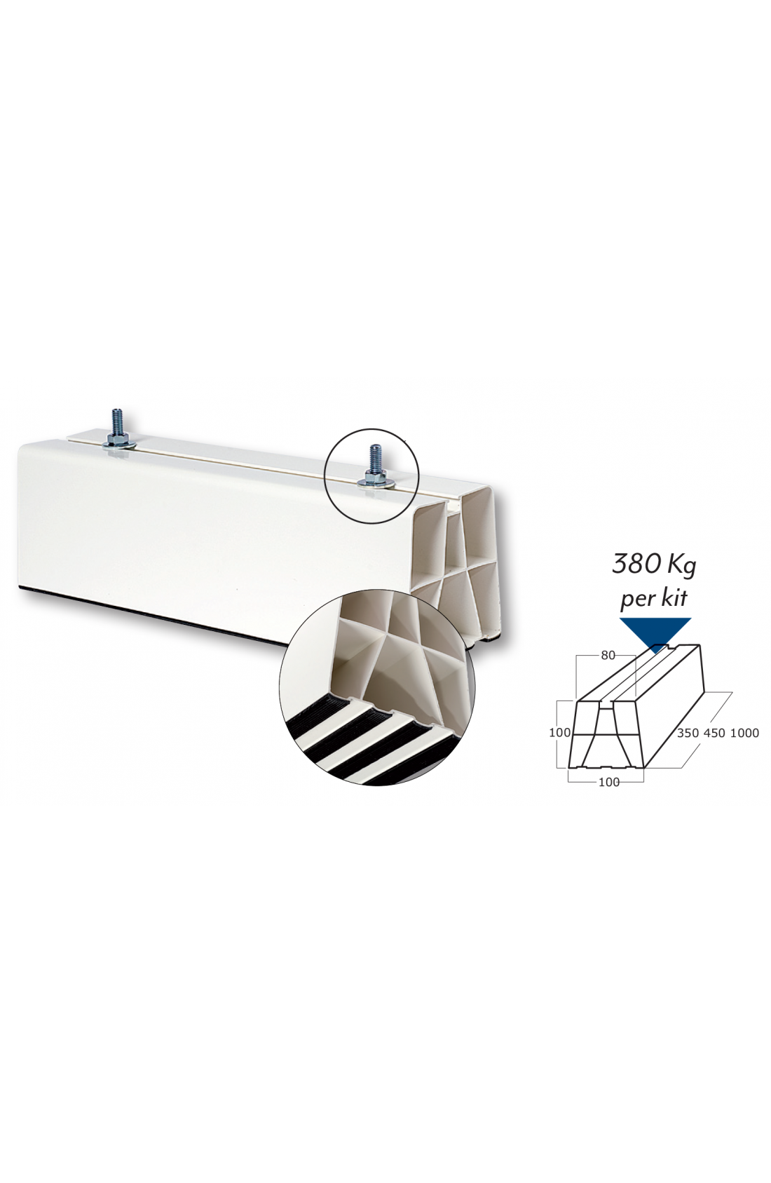 Coppia basi a pavimento bianche per unità esterne, portata 380Kg L350mm