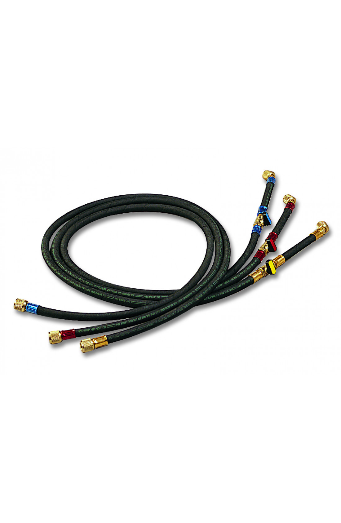 3HDSA/4-4/56V4 - Kit 3 tubi carica "HD" neri con valvola intermedia attacchi 1/4" diritto x 45° con depressore L1500mm