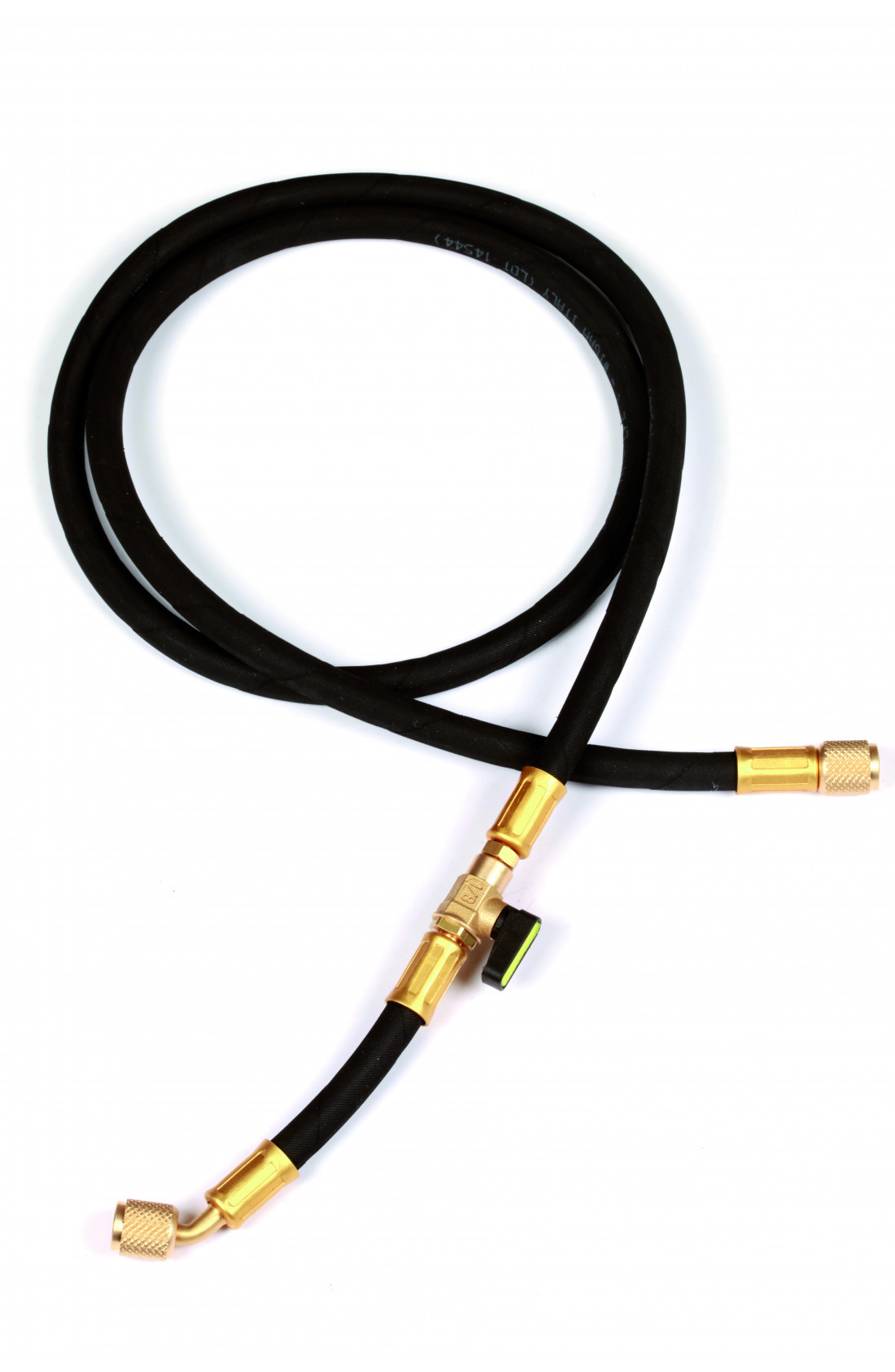 HDSA/4-4/56V4 - Tubo carica "HD" nero con valvola intermedia attacchi 1/4" diritto x 45° con depressore L1500mm